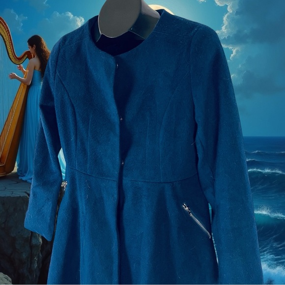 Kivenst Navy Blue Faux Wool Dress with Flared Hem and Pockets – Size S - Picture 1 of 9